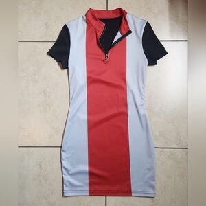 Red and Black Colorblock Dress with Zipper